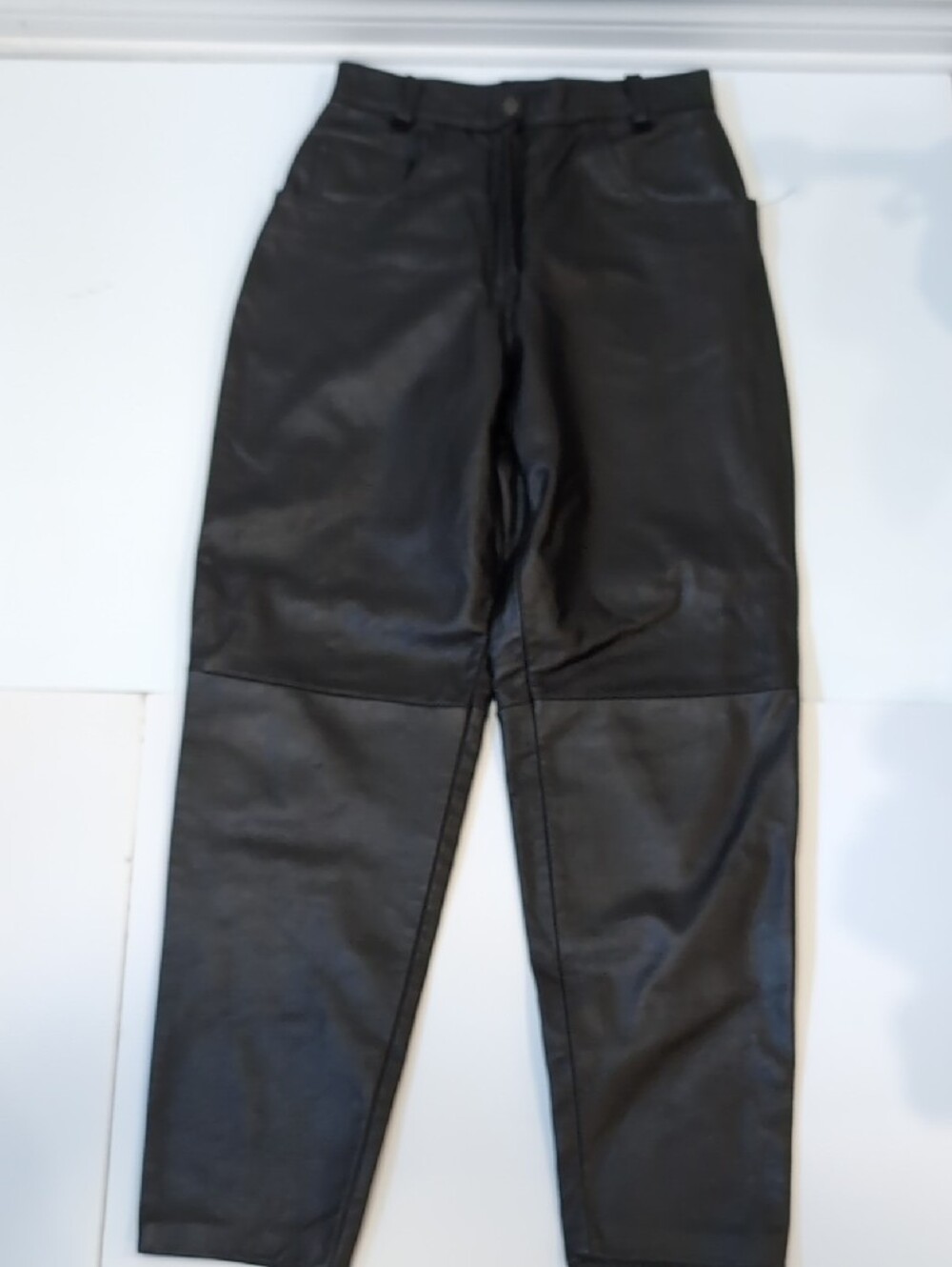 Vintage Black Leather High Rise Pants Five Pocket Style Mom Jeans Style Large